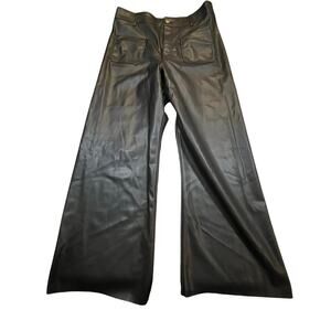 NEW ZARA Black Faux Leather Pants High Waist Straight Leg Wide Leg Womens US 12